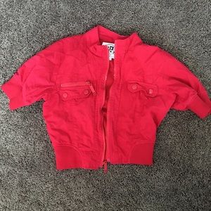 Red cropped bomber jacket